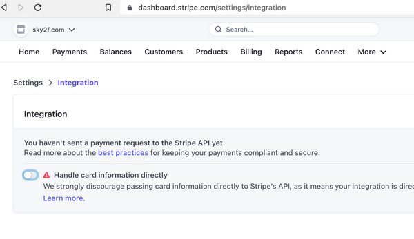 Stripe Enable Credit Card Direct Payment