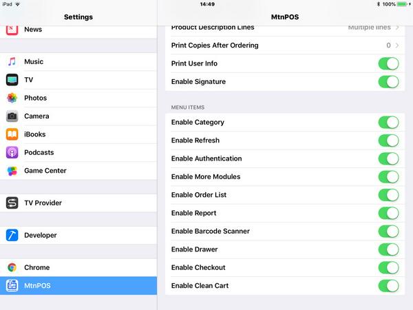 Mtnpos Settings Menu